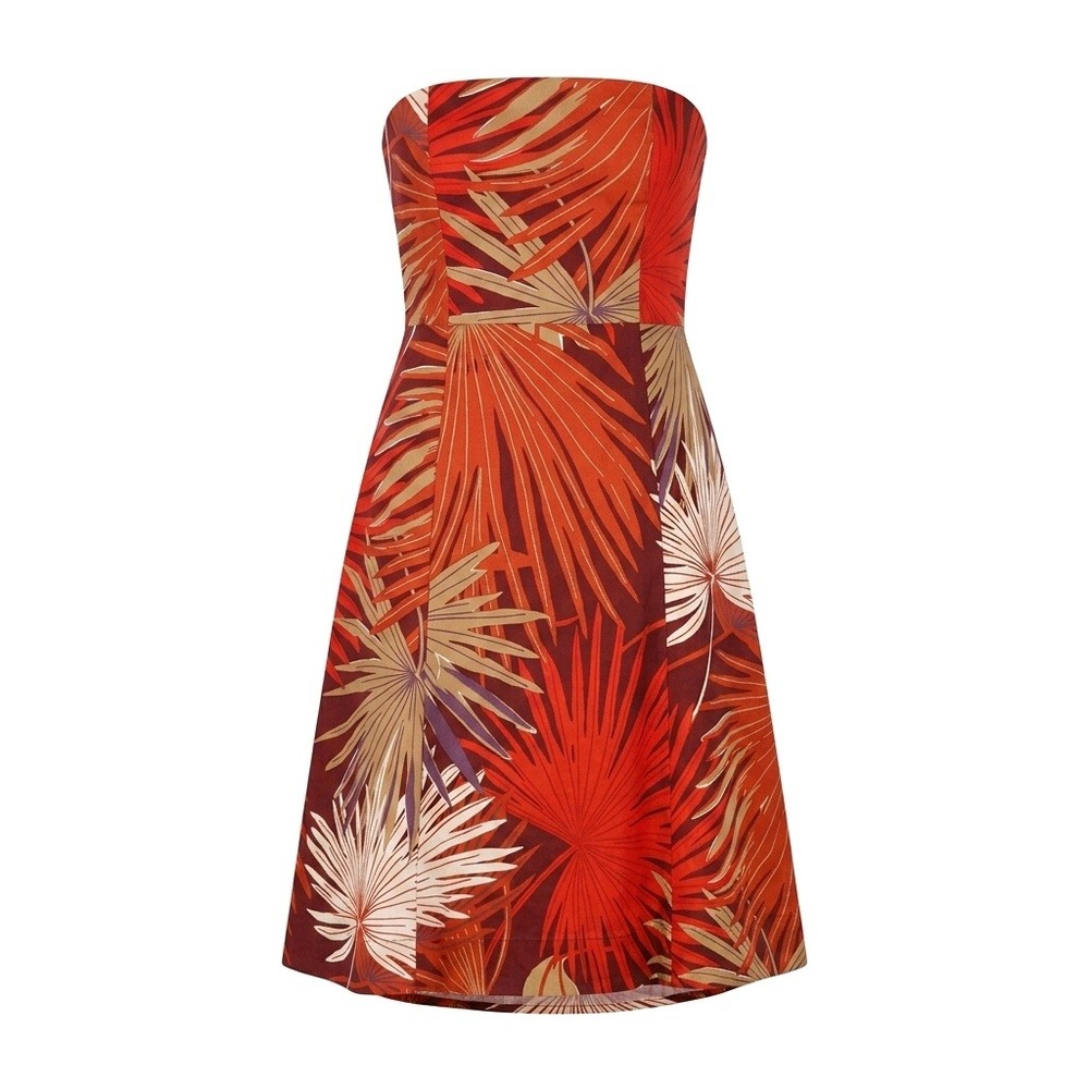 Gap Stretch‎ Womens Red Tropical Palm Leaf Strapless Fit and Flare Dress Size 6